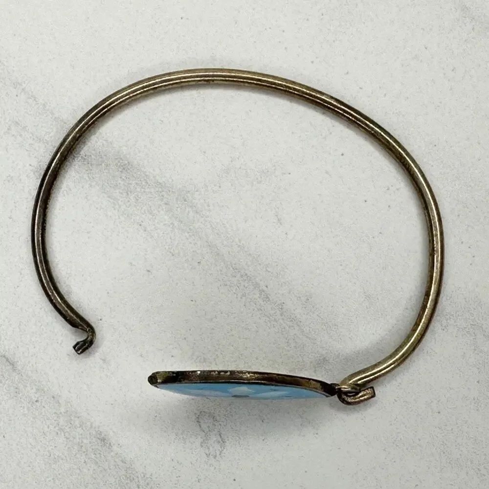 Vintage Mexico Blue MOP Flower Inlay Eye Pendant Silver Tone Child Bangle ✨